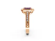 Milgrain Halo Engagement Ring Setting for Fancy Pink Emerald Cut Center with Pave Band and Prong Head in Rose Gold