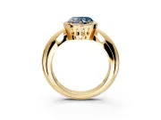 Halo Engagement Ring Setting for Fancy Blue Heart-Shaped Center with Tapered Plain Band and Prong Head in Yellow Gold