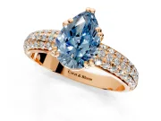 Solitaire Engagement Ring Setting for Fancy Blue Pear-Shaped Center with Multi-Row Pave Accents and Basket Head in Rose Gold
