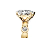 Solitaire Engagement Ring Setting for Pear-Shaped Center with Beaded Bezel Station Band and Prong Head in Yellow Gold