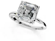 Hidden Halo Engagement Ring Setting for Asscher Cut Center with Thin Round-Wire Band and Prong Head in Platinum