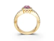 Halo Engagement Ring Setting for Fancy Pink Radiant Cut Center with Wide-Open Pave Split Shank and Prong Head in Yellow Gold