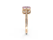 Cathedral Engagement Ring Setting for Fancy Pink Radiant Cut Center with Antique-Style Pave Band and Prong Head in Rose Gold