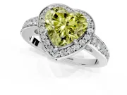 Bezel-Framed Halo Engagement Ring Setting for Fancy Yellow Heart-Shaped Center with Pave Band and Prong Head in White Gold