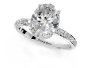 Hidden Halo Engagement Ring Setting for Oval Center with Pave Band and Prong Head in Sterling Silver