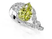 Solitaire Engagement Ring Setting for Fancy Yellow Pear-Shaped Center with Pave Bypass Twist Band and Prong Head in Platinum