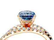 Solitaire Engagement Ring Setting for Fancy Blue Radiant Cut Center with Woven 3-Strand Pave Band and Prong Head in Rose Gold