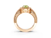 Milgrain Halo Engagement Ring Setting for Fancy Yellow Oval Center with Pave Band and Prong Head in Rose Gold