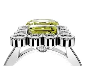 Cluster Halo Engagement Ring Setting for Fancy Yellow Asscher Cut Center with Milgrain Bezel Accents and Prong Head in Platinum