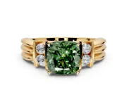 Solitaire Engagement Ring Setting for Fancy Green Cushion Cut Center with Grooved Bar Accent Band and Prong Head in Yellow Gold