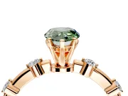 Solitaire Engagement Ring Setting for Fancy Green Pear-Shaped Center with Bezel Station Band and Prong Head in Rose Gold