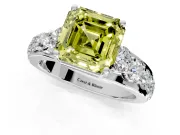 Solitaire Engagement Ring Setting for Fancy Yellow Asscher Cut Center with Graduated Shared Prongs and Prong Head in Platinum