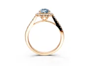 Halo Engagement Ring Setting for Fancy Blue Pear-Shaped Center with Raised Halo, Pave Band and Prong Head in Rose Gold