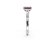 Bar-Set Engagement Ring Setting for Fancy Pink Emerald Cut Center with Tapered Baguette Accents and Prong Head in White Gold