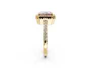 Halo Engagement Ring Setting for Fancy Pink Radiant Cut Center with Inner Milgrain Border and Prong Head in Yellow Gold