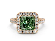 Halo Engagement Ring Setting for Fancy Green Princess Cut Center with Raised Halo, Pave Band and Prong Head in Rose Gold