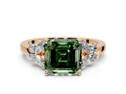 Solitaire Engagement Ring Setting for Fancy Green Asscher Cut Center with Marquise Flower Shoulders and Prong Head in Rose Gold