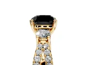 3 Stone Engagement Ring Setting for Fancy Black Cushion Cut Center with Pave Split Shank and Prong Head in Yellow Gold