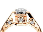 Cathedral Engagement Ring Setting for Emerald Cut Center with Antique-Style Pave Band and Prong Head in Rose Gold