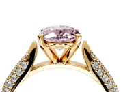 Solitaire Engagement Ring Setting for Fancy Pink Oval Center with Multi-Row Accents and Prong Head in Yellow Gold