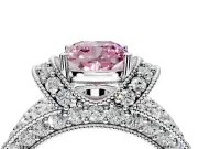 Pave Engagement Ring Setting for Fancy Pink Cushion Cut Center with Curved Accent Rows, Openwork and Prong Head in Platinum