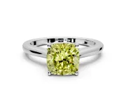 Solitaire Engagement Ring Setting for Fancy Yellow Cushion Cut Center with Narrow Cathedral Band and Prong Head in White Gold