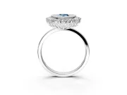 Halo Engagement Ring Setting for Fancy Blue Pear-Shaped Center with Milgrain Bezel Rim, Plain Band and Prong Head in Platinum