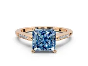 Solitaire Engagement Ring Setting for Fancy Blue Princess Cut Center with Channel Accents and Prong Head in Rose Gold