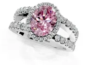 Halo Engagement Ring Setting for Fancy Pink Oval Center with Wide-Open Pave Split Shank and Prong Head in Sterling Silver