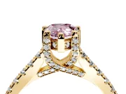 Solitaire Engagement Ring Setting for Fancy Pink Pear-Shaped Center with Widening Pave Band and Claw Prong Head in Yellow Gold
