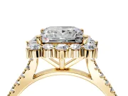 Halo Engagement Ring Setting for Princess Cut Center with Single-Row Pave, Open Basket and Prong Head in Yellow Gold