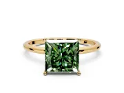 Solitaire Engagement Ring Setting for Fancy Green Princess Cut Center with Straight Thin Band and Prong Head in Yellow Gold