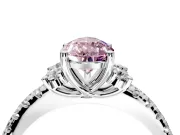Paired Accent Engagement Ring Setting for Fancy Pink Pear-Shaped Center with Pave Band and Prong Head in Sterling Silver