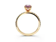 Solitaire Engagement Ring Setting for Fancy Pink Emerald Cut Center with Micro Pave Band and Prong Head in Yellow Gold