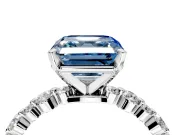 Solitaire Engagement Ring Setting for Fancy Blue Asscher Cut Center with Alternating Size Accents and Prong Head in Platinum