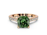 Solitaire Engagement Ring Setting for Fancy Green Cushion Cut Center with Widening Pave Band and Claw Prong Head in Rose Gold