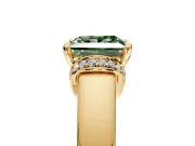 Solitaire Engagement Ring Setting for Fancy Green Princess Cut Center with Wide Band, Pave Collar and Prong Head in Yellow Gold