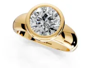 Solitaire Engagement Ring Setting for Round Cut Center with Wide Band and Bezel Head in Yellow Gold