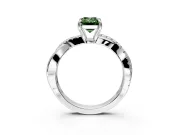 Crossover Engagement Ring Setting for Fancy Green Emerald Cut Center with Pave and Plain Strands and Prong Head in White Gold