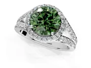Halo Engagement Ring Setting for Fancy Green Round Cut Center with Narrow Pave Split Shank and Prong Head in Platinum