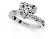 Solitaire Engagement Ring Setting for Heart-Shaped Center with Channel Baguette Band and Prong Head in Platinum