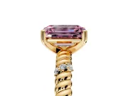 Rope Engagement Ring Setting for Fancy Pink Emerald Cut Center with Accent Shoulders and Prong Head in Yellow Gold