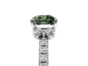 Paired Accent Engagement Ring Setting for Fancy Green Cushion Cut Center with Pave Band and Prong Head in Sterling Silver