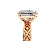 Solitaire Engagement Ring Setting for Radiant Cut Center with Milgrain X Pattern Band and Prong Head in Rose Gold