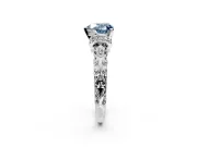 Solitaire Engagement Ring Setting for Fancy Blue Heart-Shaped Center with Filigree Band and Prong Head in Sterling Silver