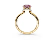 Hidden Halo Engagement Ring Setting for Fancy Pink Round Cut Center with Plain Rounded Band and Prong Head in Yellow Gold