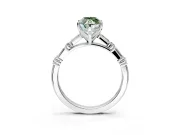 Baguette Engagement Ring Setting for Fancy Green Marquise Center with Alternating Bar-Set Band and Prong Head in White Gold