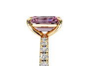 Solitaire Engagement Ring Setting for Fancy Pink Emerald Cut Center with Fine Pave Narrow Band and Prong Head in Yellow Gold
