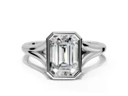 Solitaire Engagement Ring Setting for Emerald Cut Center with V Split Shank and Bezel Head in Platinum