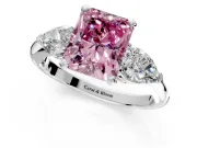 3 Stone Engagement Ring Setting for Fancy Pink Radiant Cut Center with Large Pear-Shaped Accents and Prong Head in Platinum